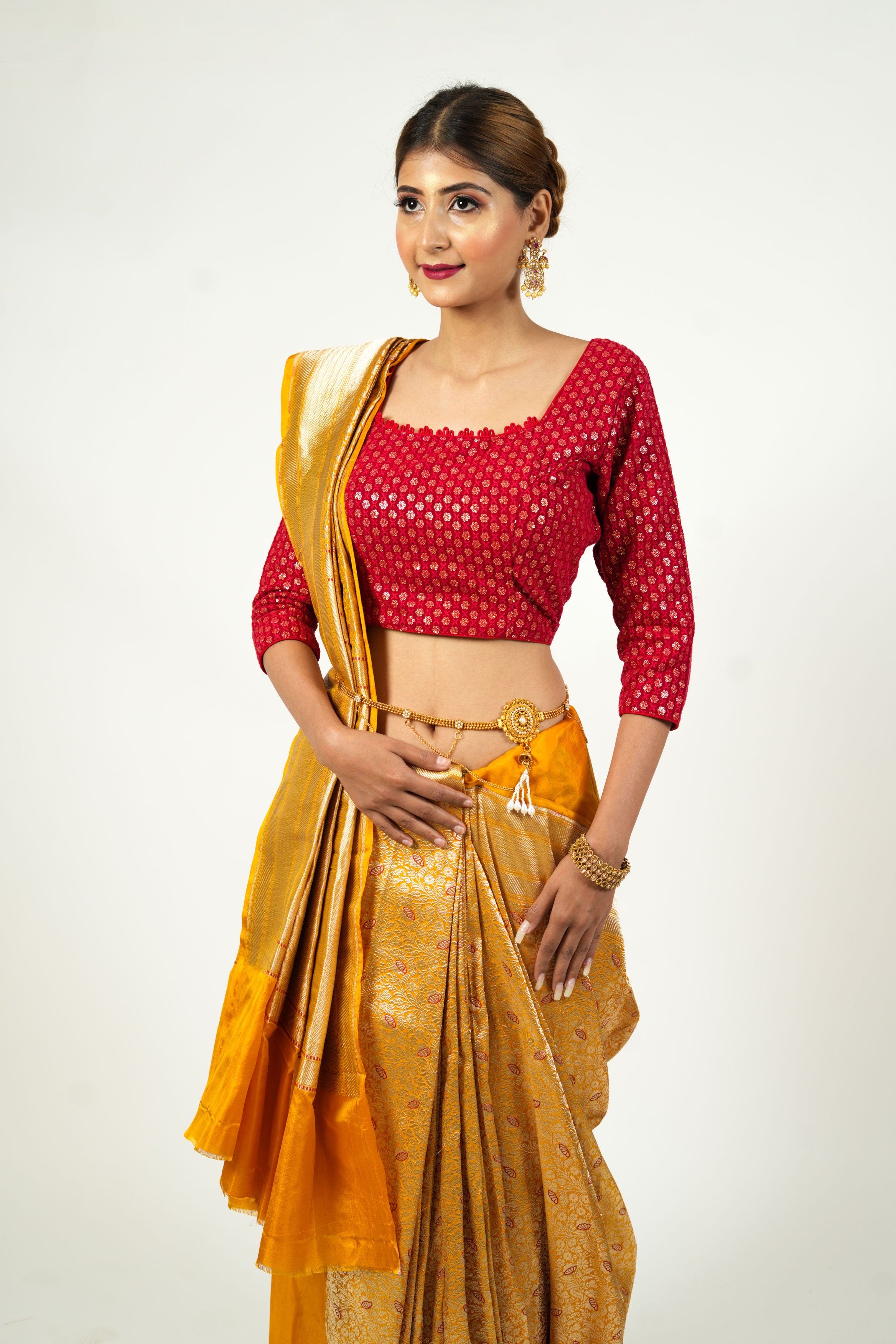 Yellow Gold Pure Katan Silk Banarasi Saree