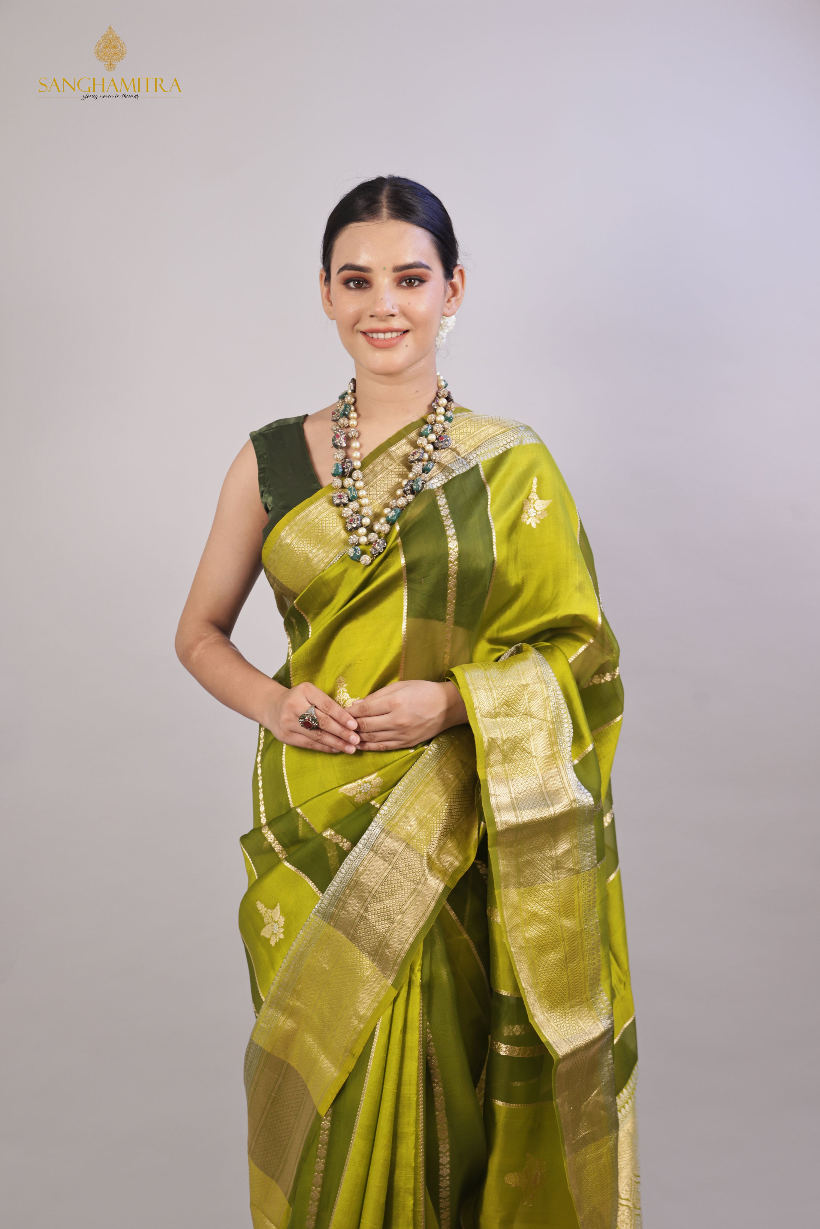 Green Pure Kora Silk Handloom Banarasi Saree