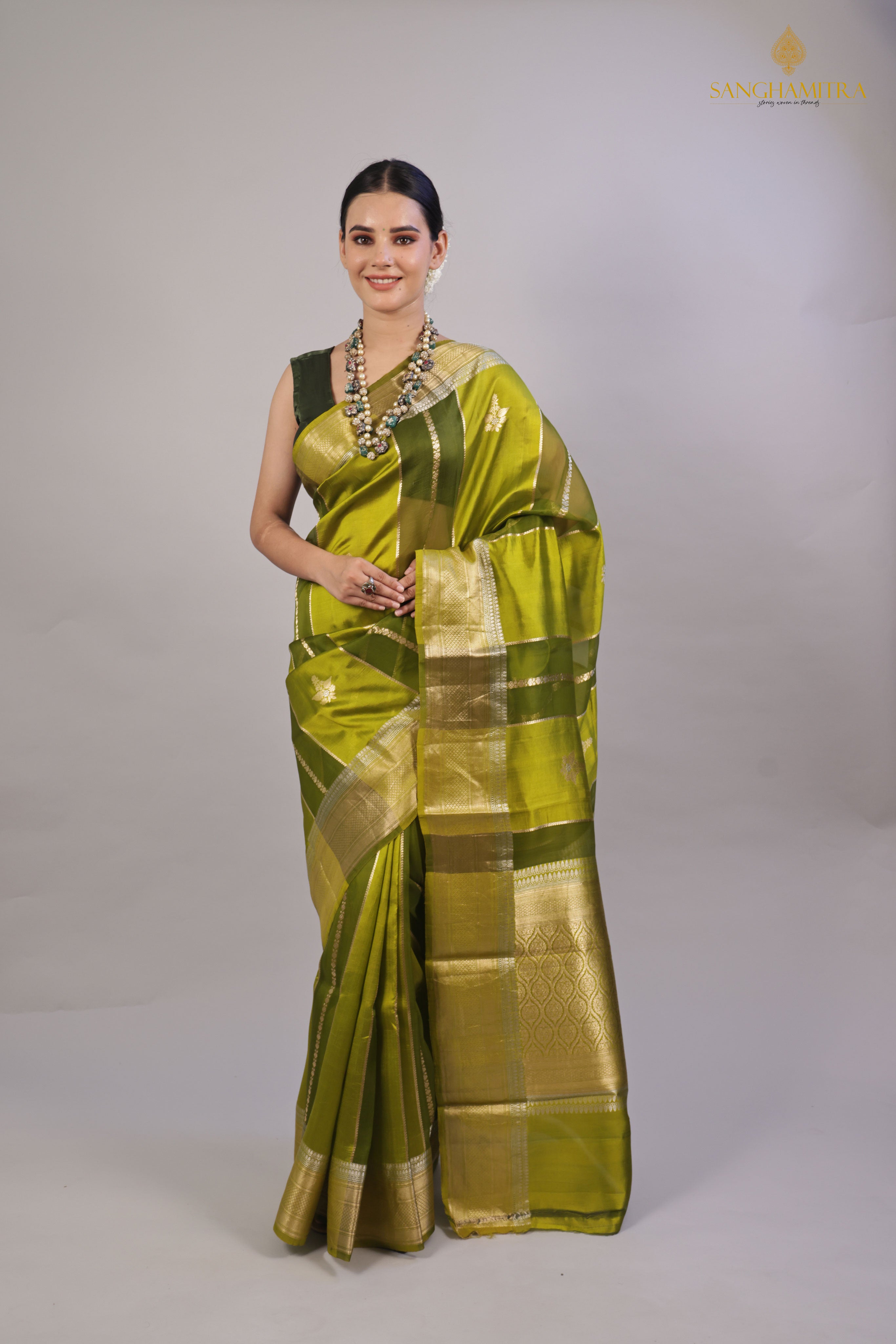 Green Pure Kora Silk Handloom Banarasi Saree