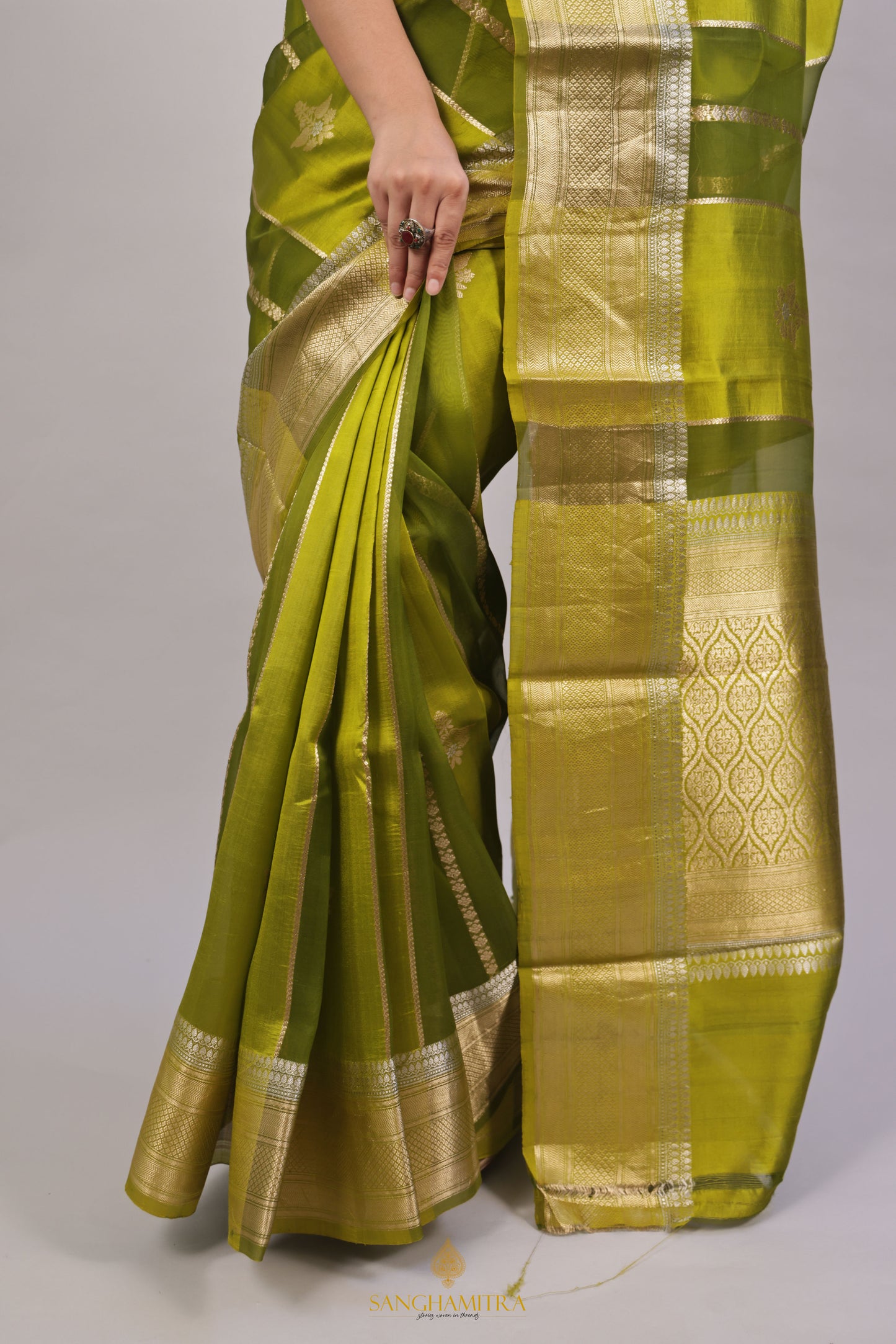 Green Pure Kora Silk Handloom Banarasi Saree