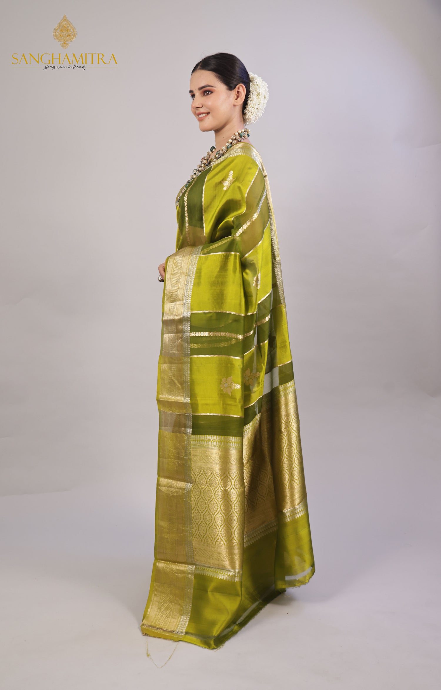 Green Pure Kora Silk Handloom Banarasi Saree