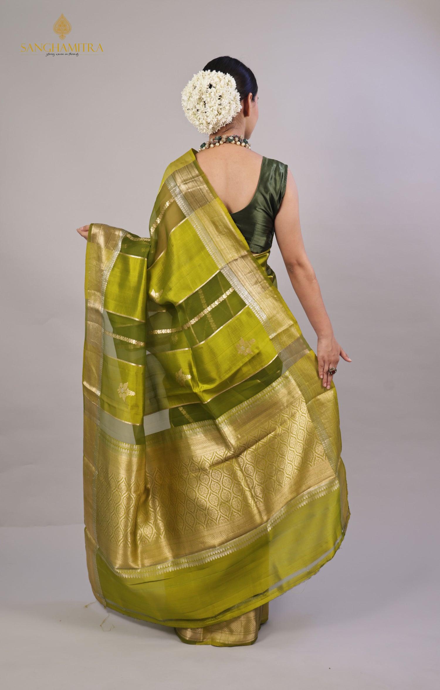 Green Pure Kora Silk Handloom Banarasi Saree