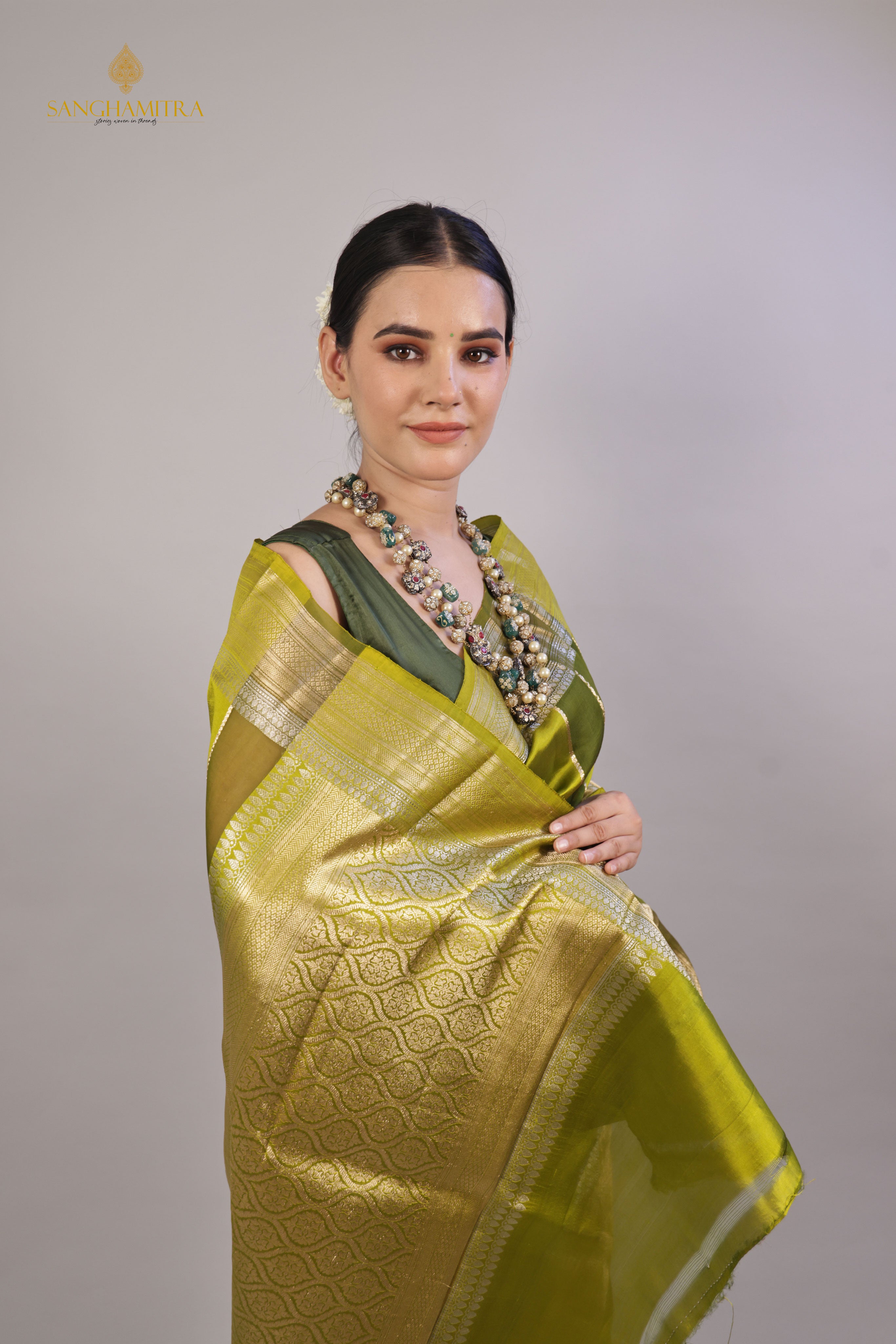 Green Pure Kora Silk Handloom Banarasi Saree