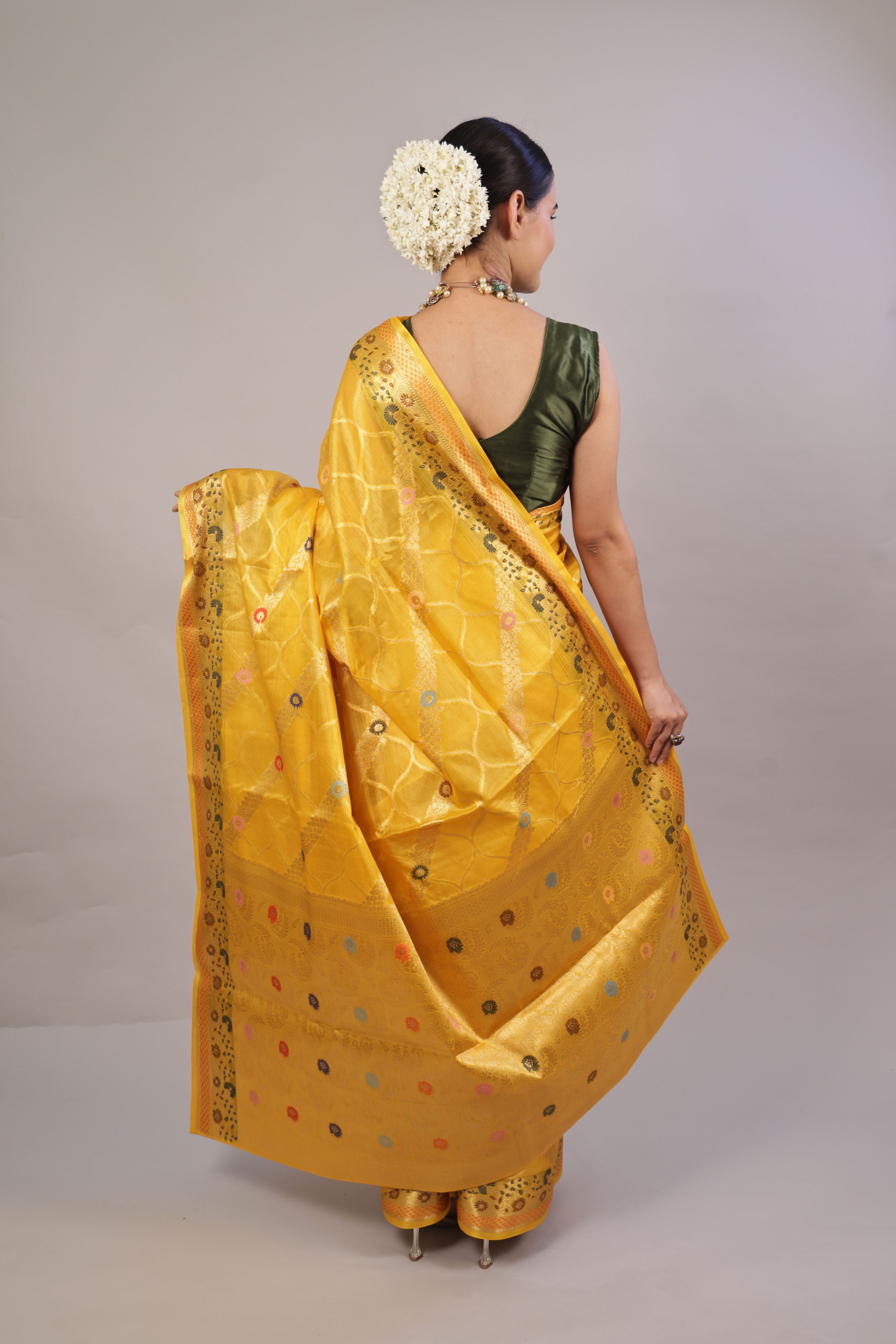 Sunshine Elegance: Mustard Yellow Tusser Silk Saree - Luxurious Drape