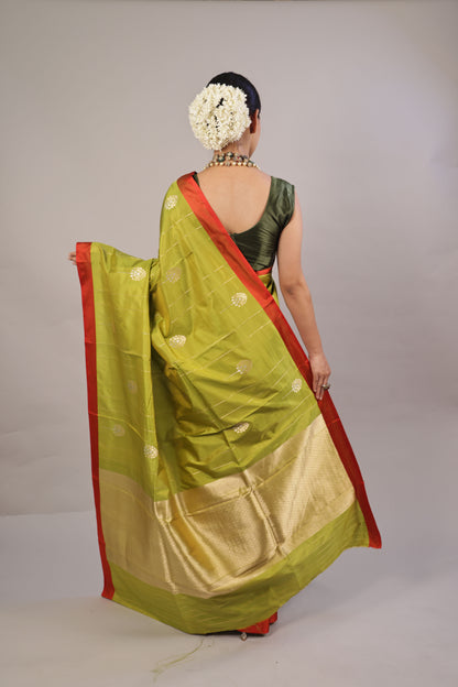 Luxurious Liril Green Katan Silk Handloom Saree: Timeless Elegance