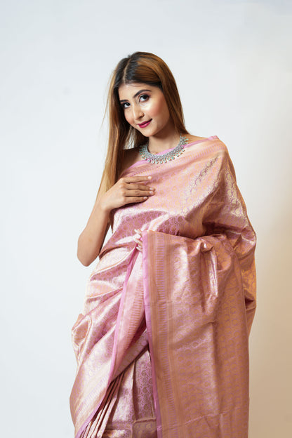 Lilac Pure Katan Silk Banarasi Saree