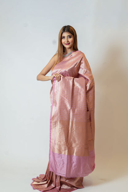 Lilac Pure Katan Silk Banarasi Saree