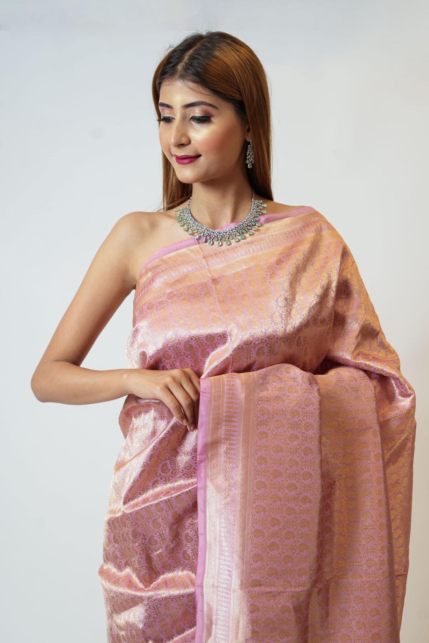 Lilac Pure Katan Silk Banarasi Saree