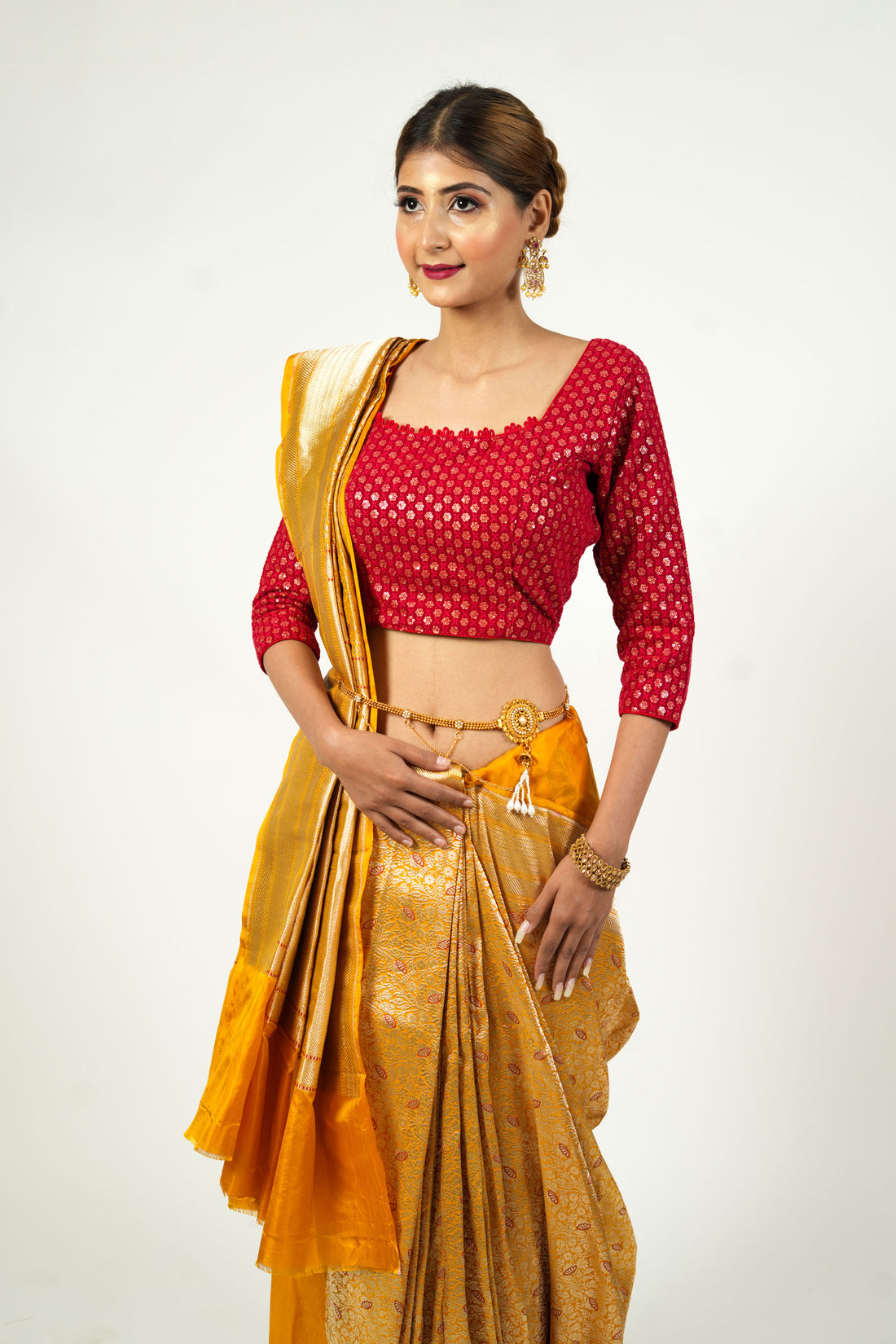 Yellow Gold Pure Katan Silk Banarasi Saree