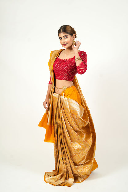Yellow Gold Pure Katan Silk Banarasi Saree