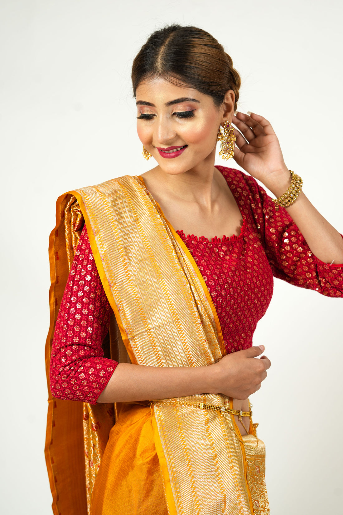 Yellow Gold Pure Katan Silk Banarasi Saree