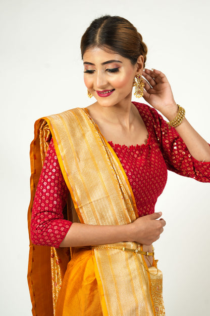 Yellow Gold Pure Katan Silk Banarasi Saree