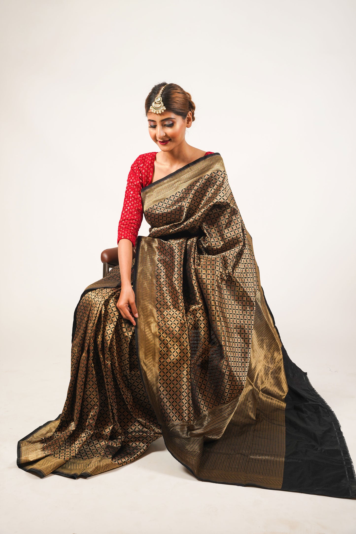 Black Pure Katan Silk Banarasi Silk