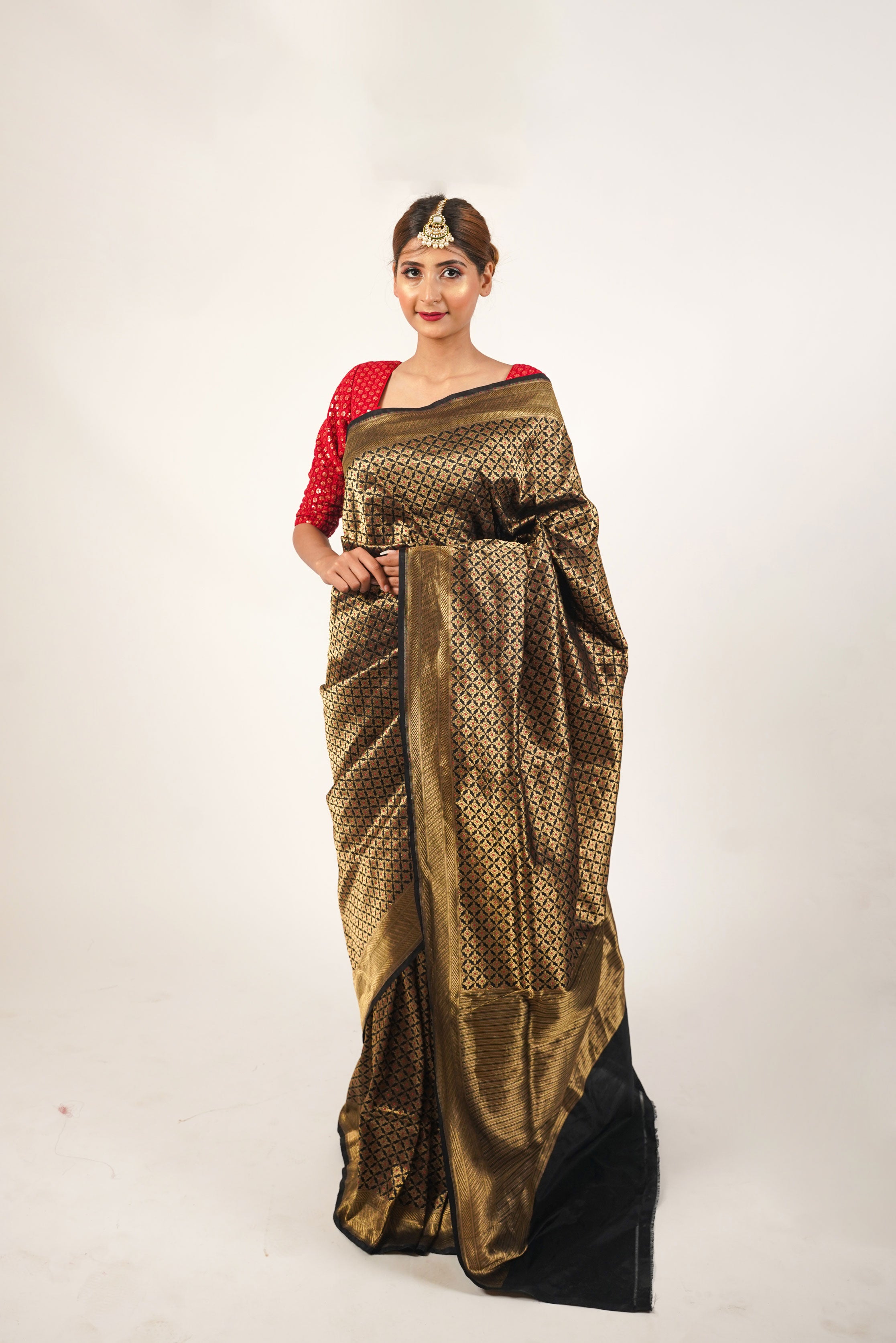 Black Pure Katan Silk Banarasi Silk
