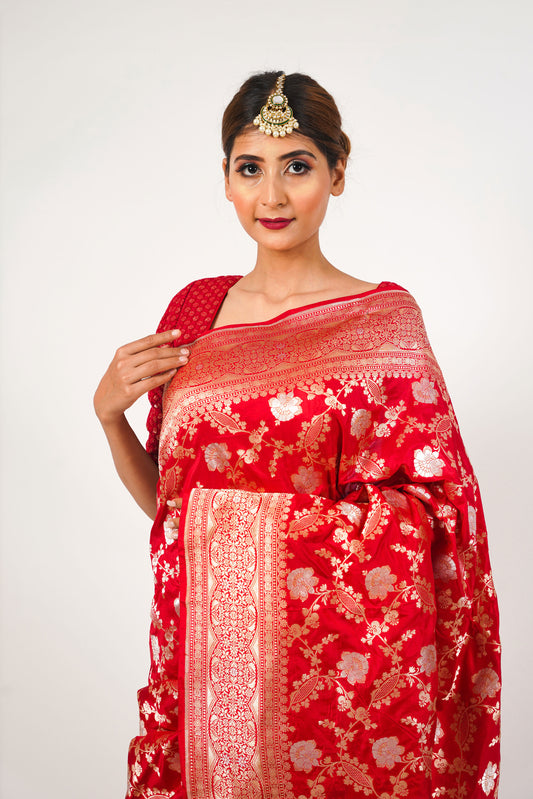 Red Pure Katan Silk Handloom Saree