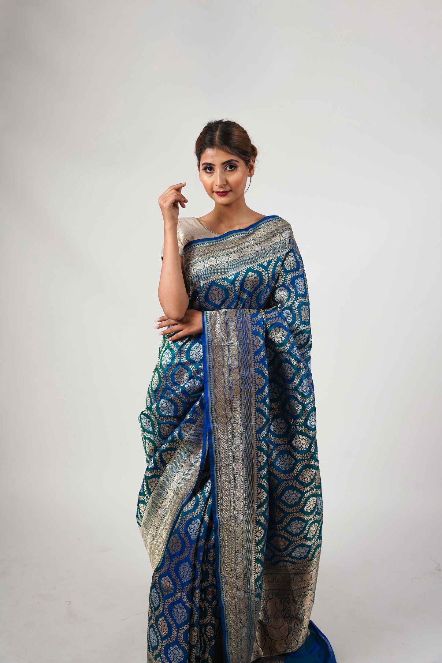 Turquoise Blue Pure Katan Silk Banarasi Saree