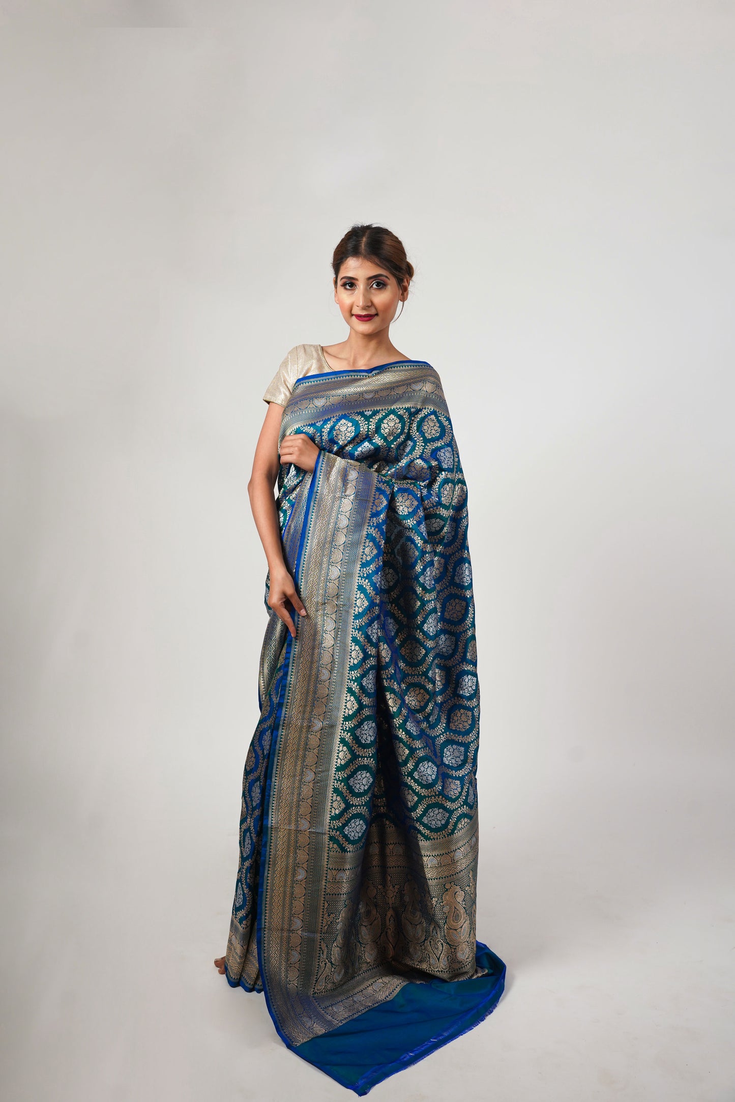 Turquoise Blue Pure Katan Silk Banarasi Saree