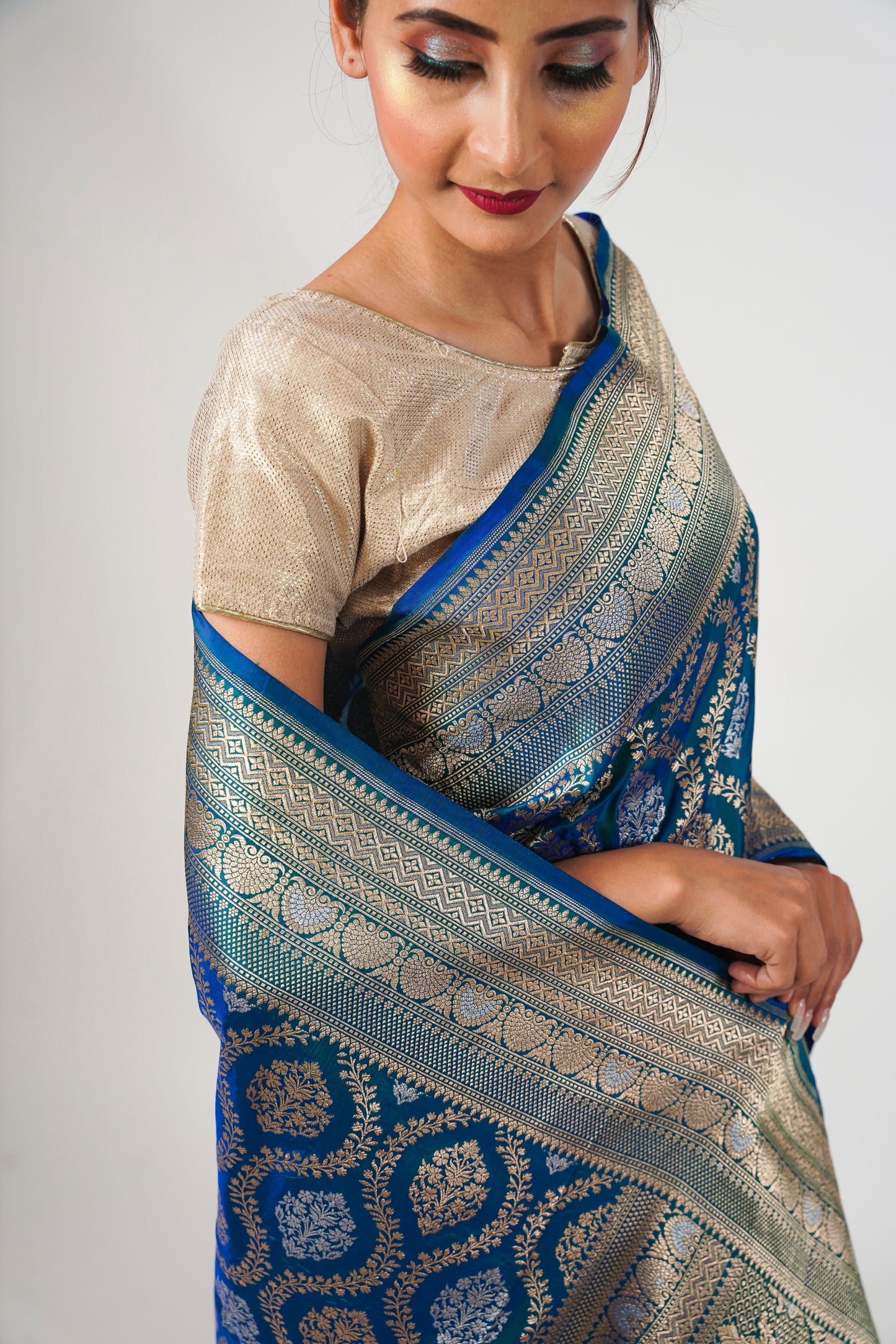 Turquoise Blue Pure Katan Silk Banarasi Saree