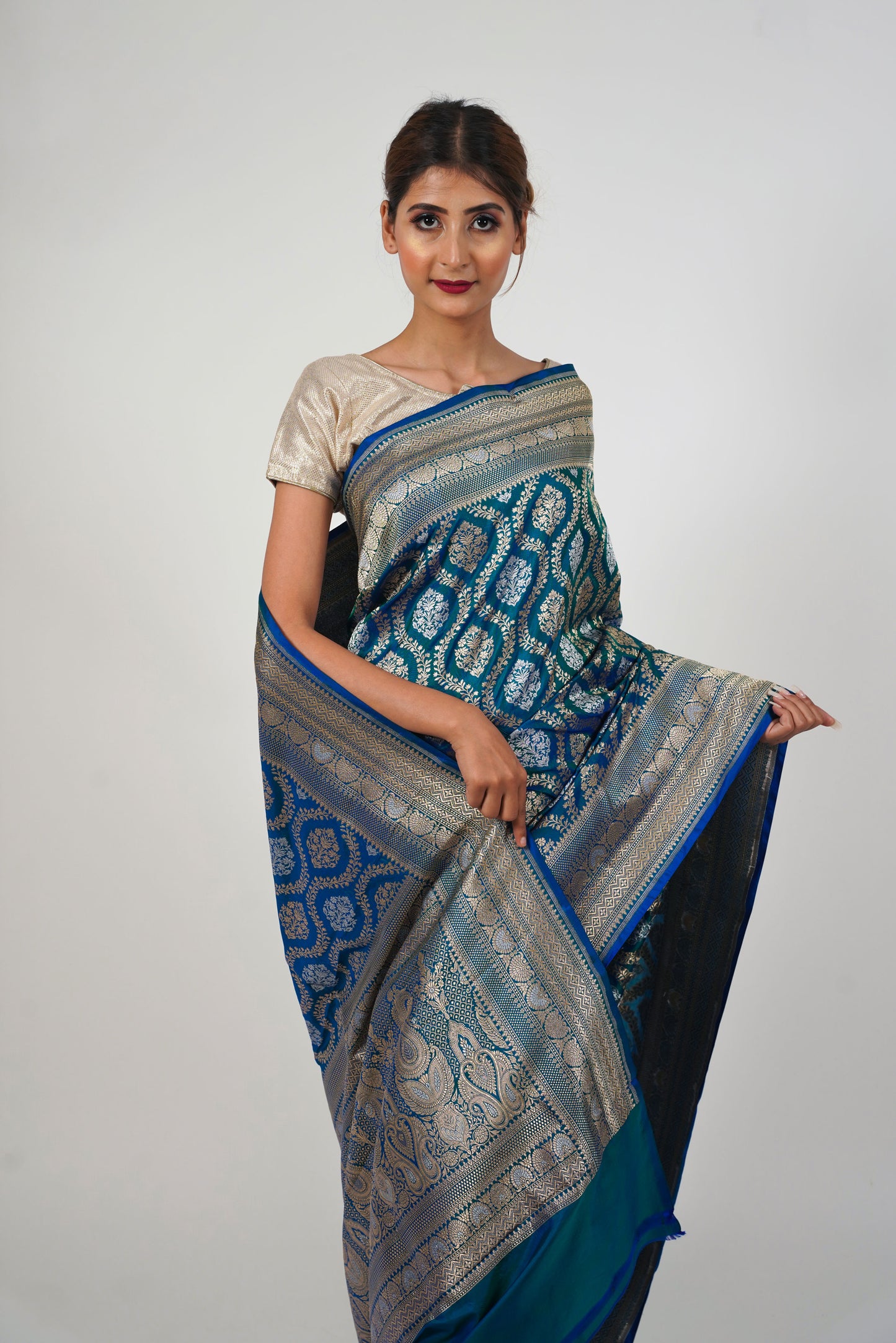 Turquoise Blue Pure Katan Silk Banarasi Saree