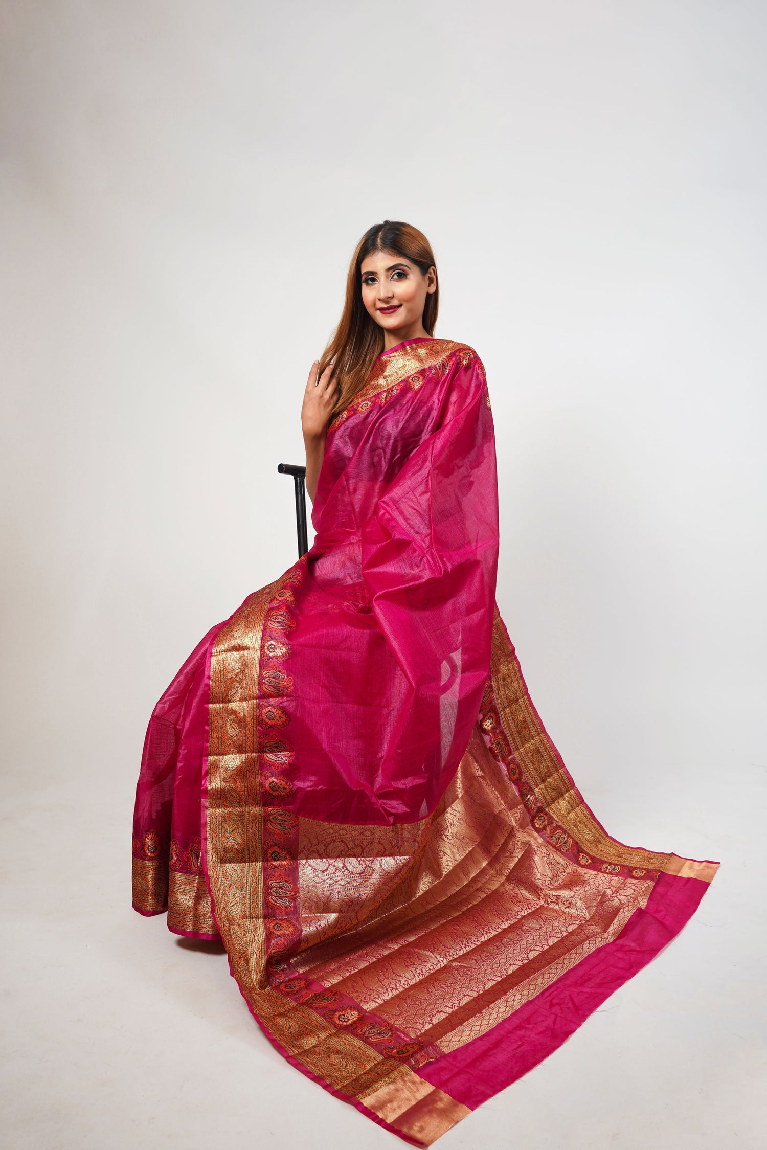 Magenta Pure Tusser Silk Banarasi Saree