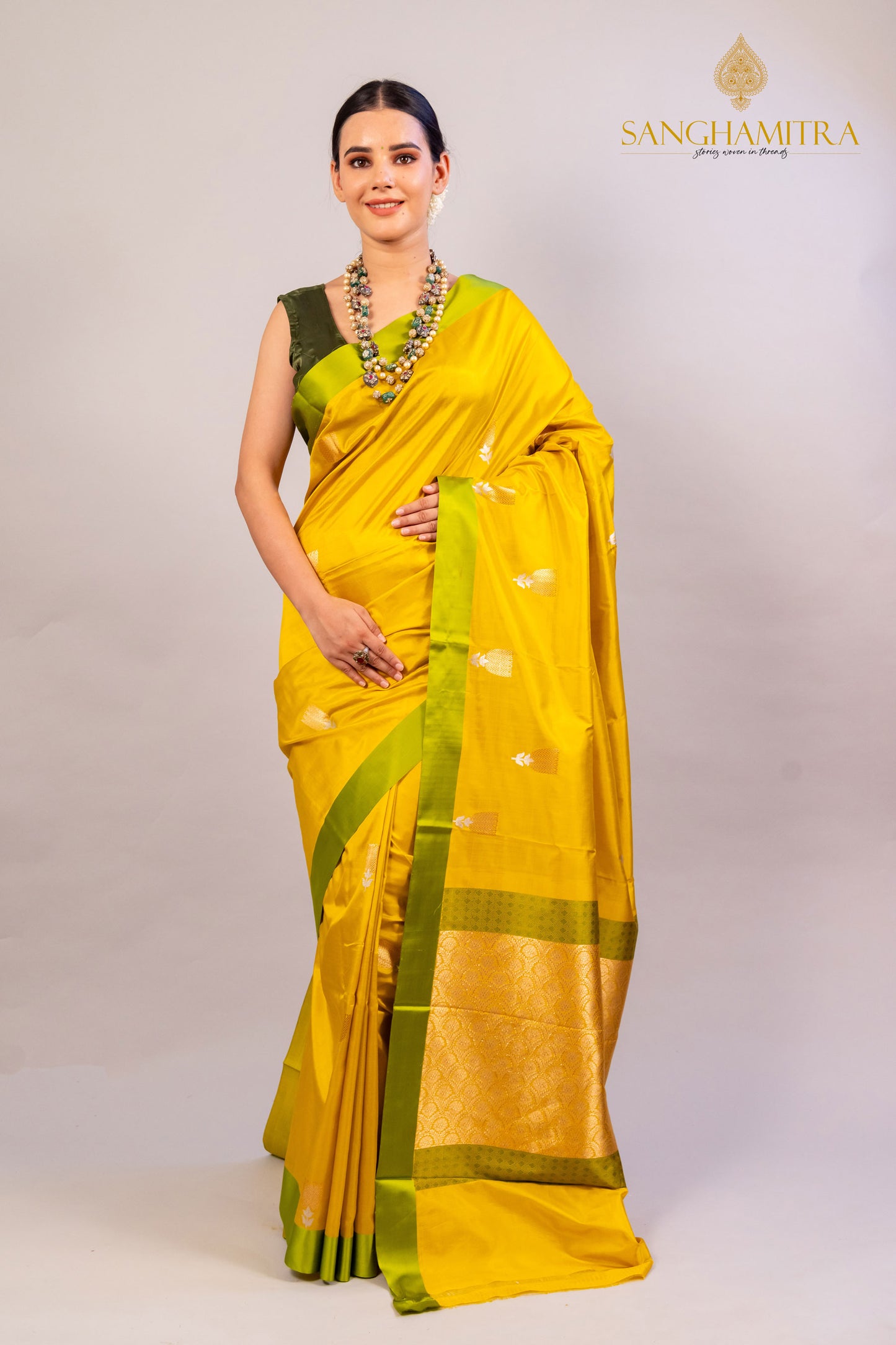 Gold Yellow Pure Katan Silk Handloom Banarasi Saree