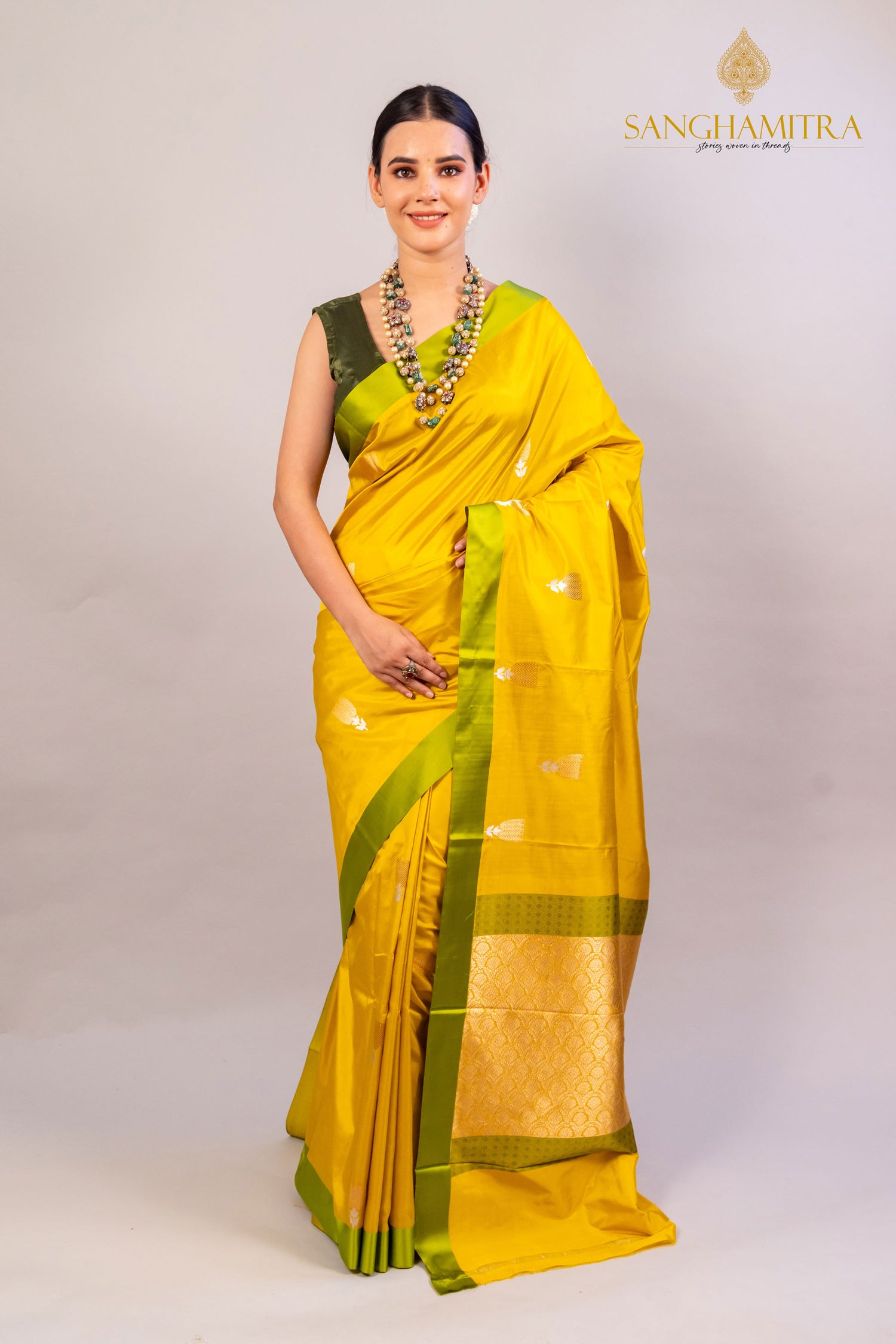 Gold Yellow Pure Katan Silk Handloom Banarasi Saree