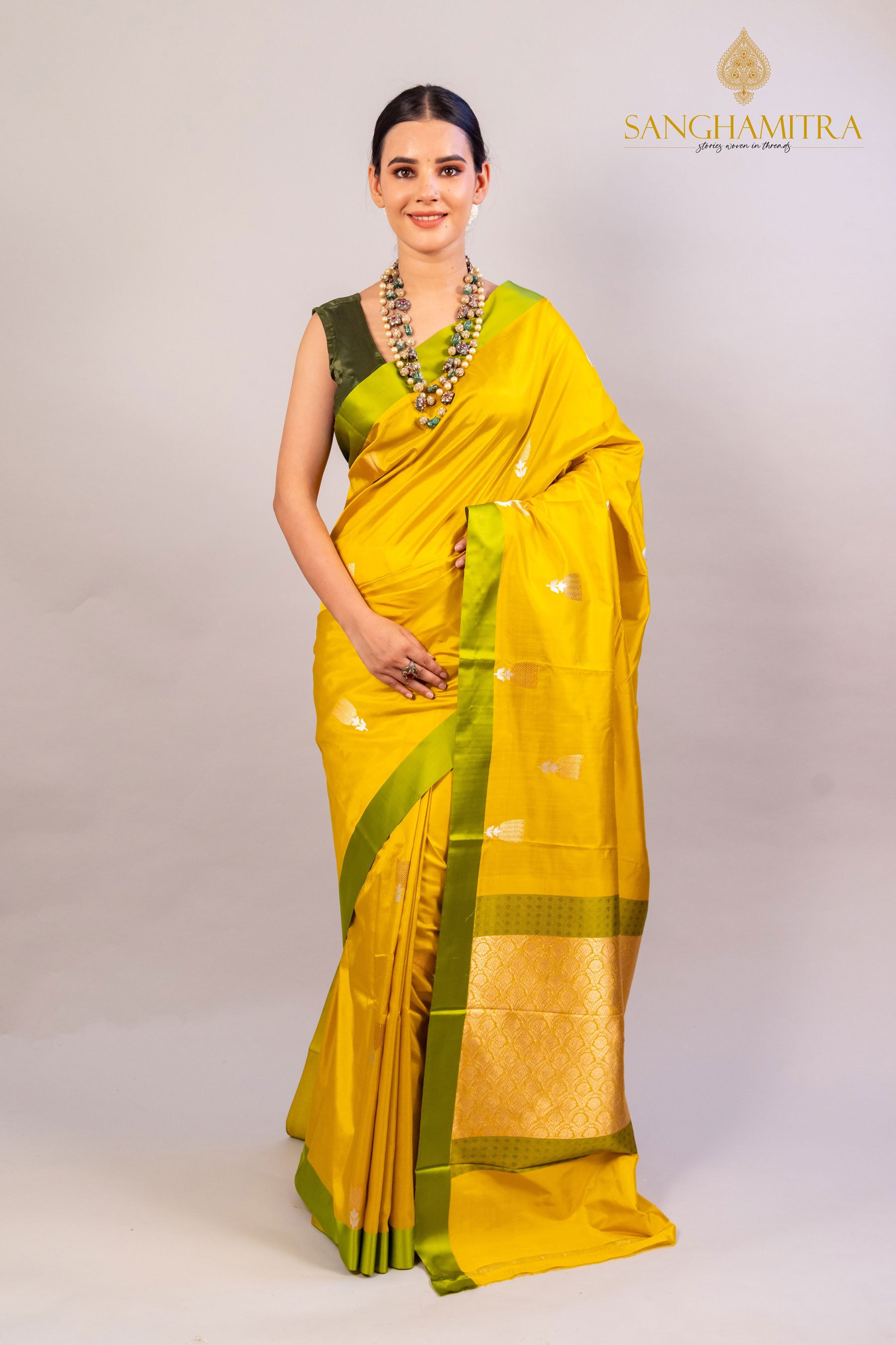 Gold Yellow Pure Katan Silk Handloom Banarasi Saree