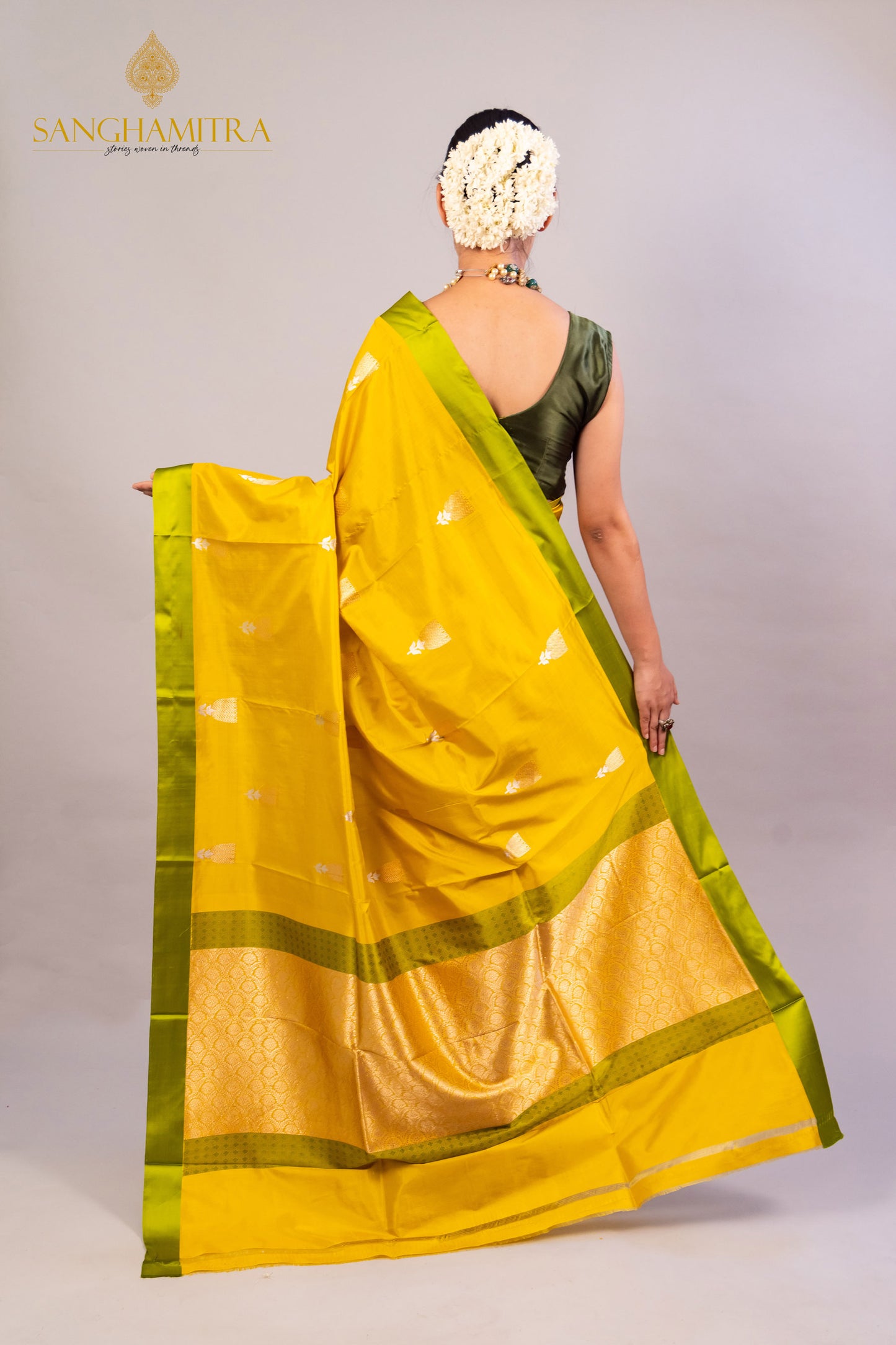 Gold Yellow Pure Katan Silk Handloom Banarasi Saree