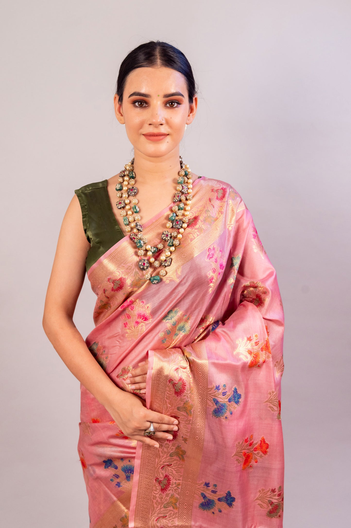 Stunning Blush: Pinkish Tusser Silk Saree - Luxurious Drape for Every Occasion