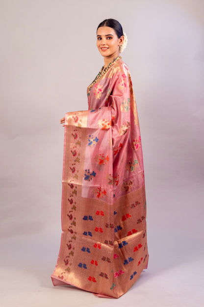 Stunning Blush: Pinkish Tusser Silk Saree - Luxurious Drape for Every Occasion