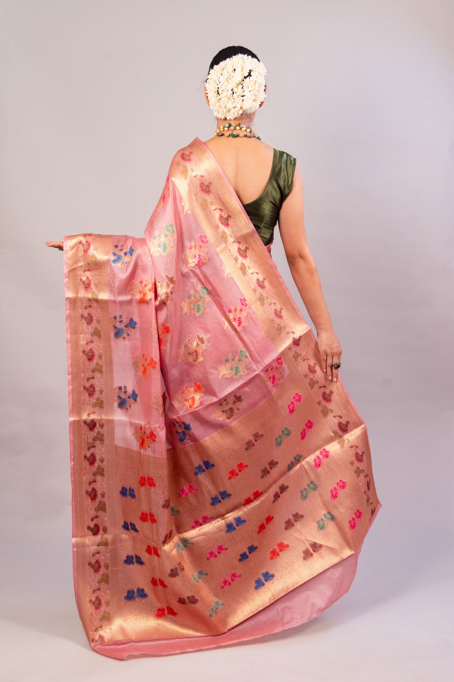 Stunning Blush: Pinkish Tusser Silk Saree - Luxurious Drape for Every Occasion