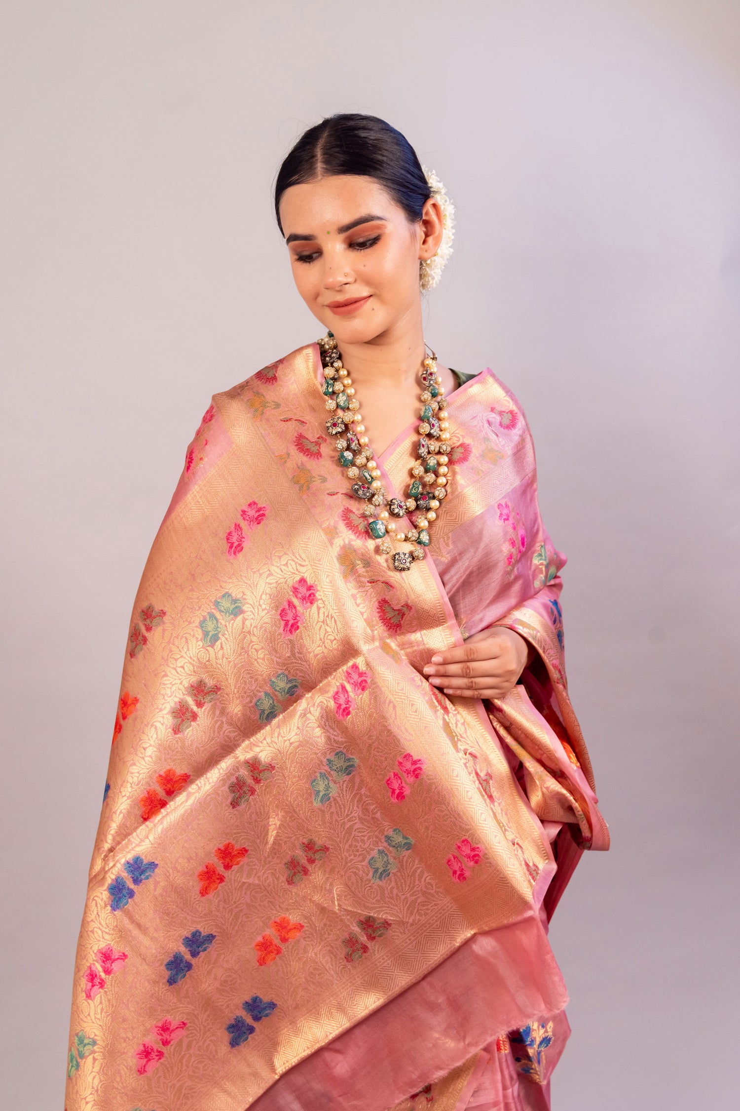 Stunning Blush: Pinkish Tusser Silk Saree - Luxurious Drape for Every Occasion