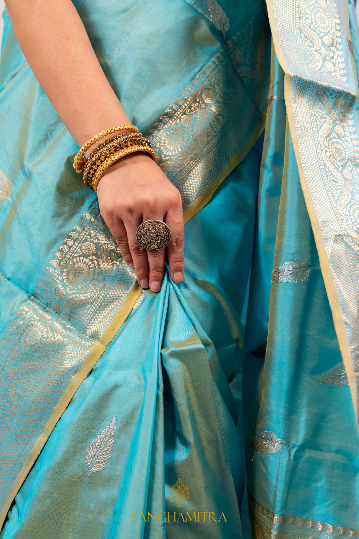 "Enchanting Sky Blue Pure Katan Silk Handloom Saree - Perfect for Weddings & Festive Celebrations"