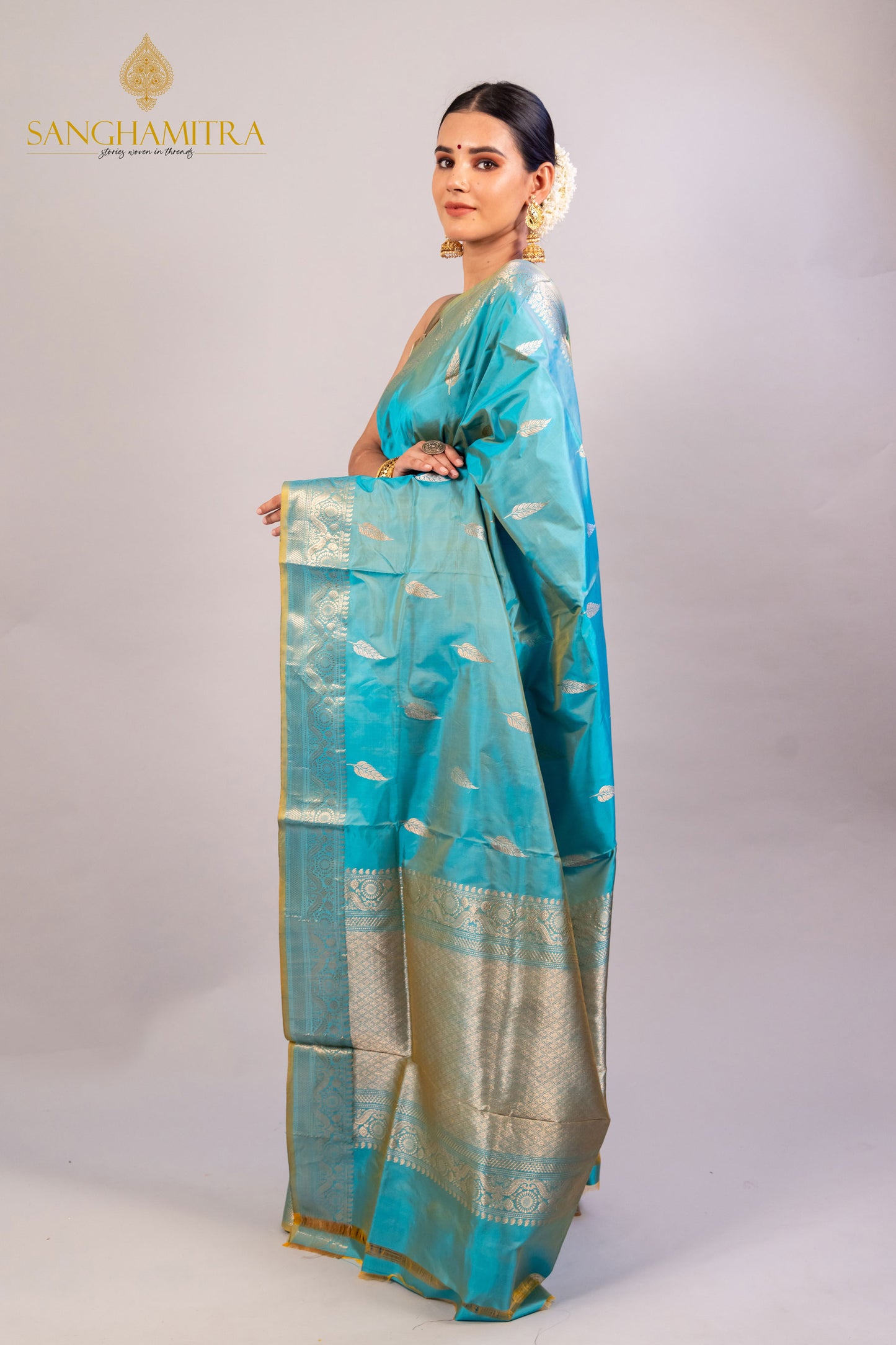 "Enchanting Sky Blue Pure Katan Silk Handloom Saree - Perfect for Weddings & Festive Celebrations"