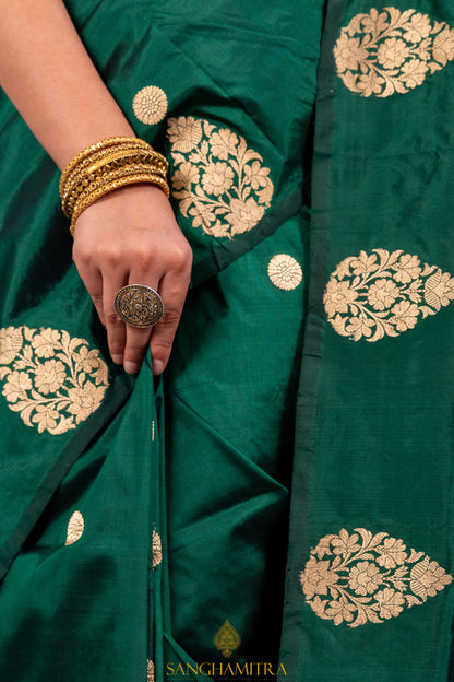 Green Pure Katan Silk Handloom Banarasi Saree