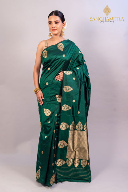 Green Pure Katan Silk Handloom Banarasi Saree