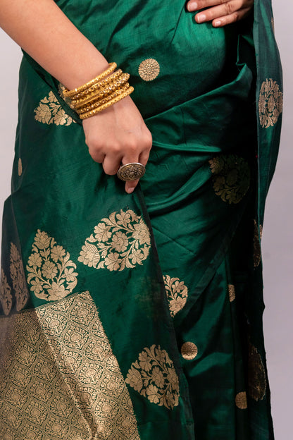 Green Pure Katan Silk Handloom Banarasi Saree