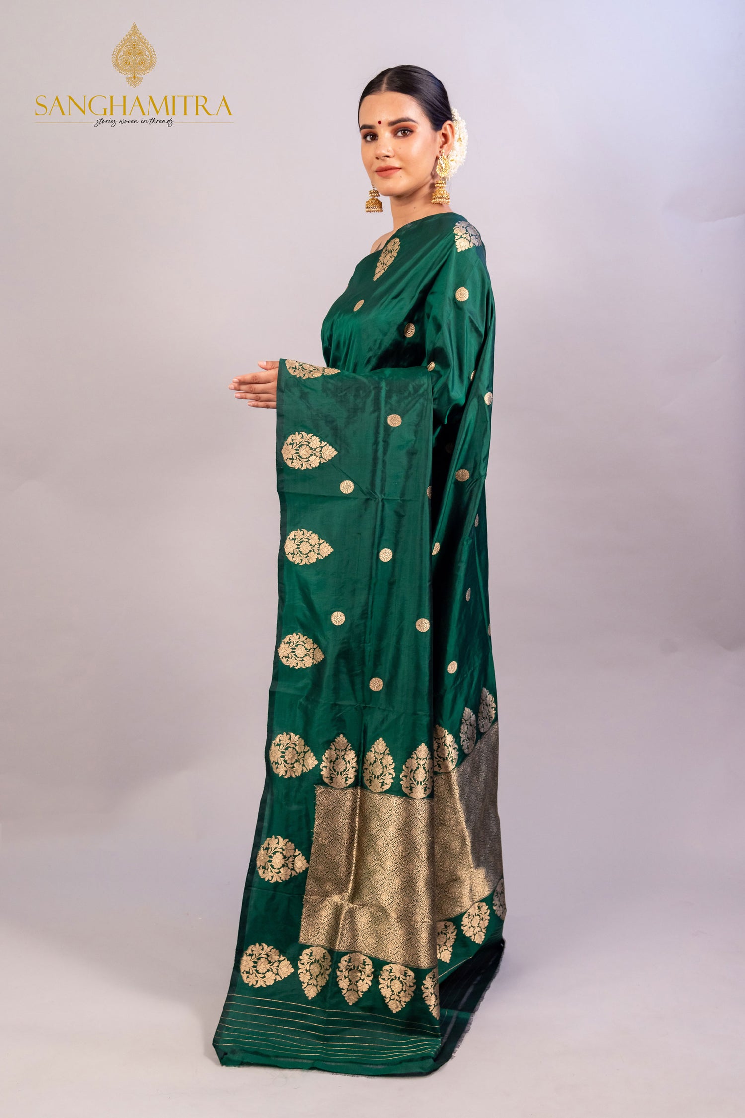 Green Pure Katan Silk Handloom Banarasi Saree