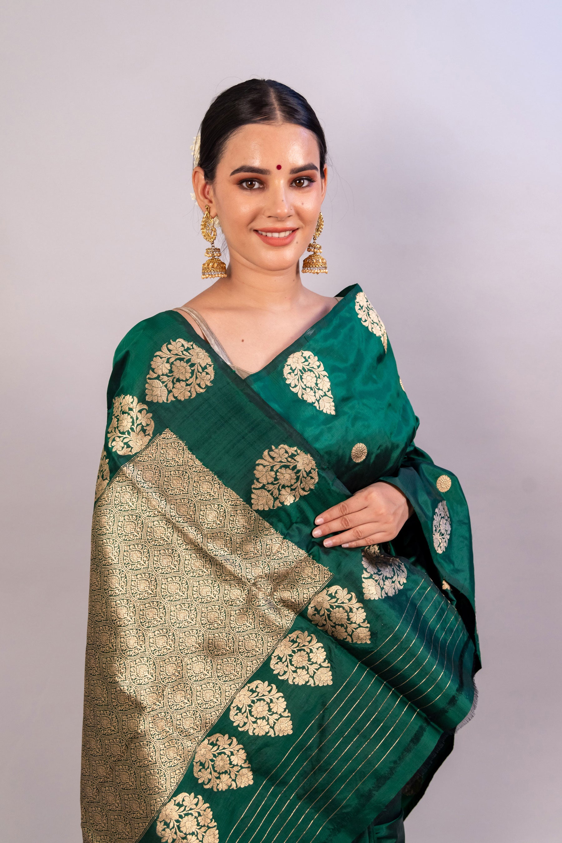 Green Pure Katan Silk Handloom Banarasi Saree