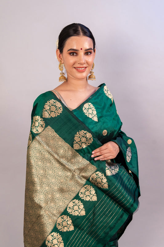 Green Pure Katan Silk Handloom Banarasi Saree