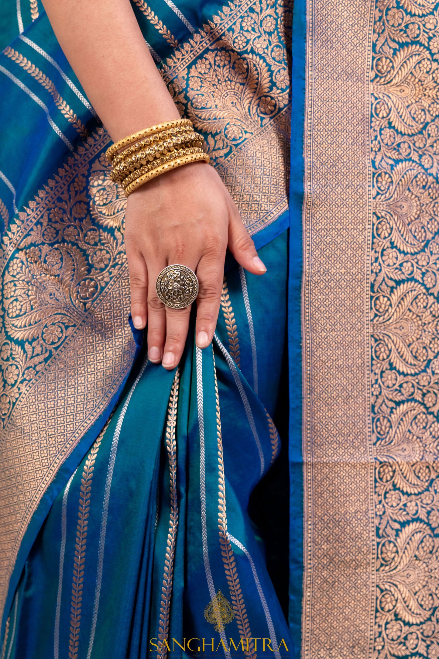 Peacock Blue Pure Katan Silk Handloom Banarasi Saree