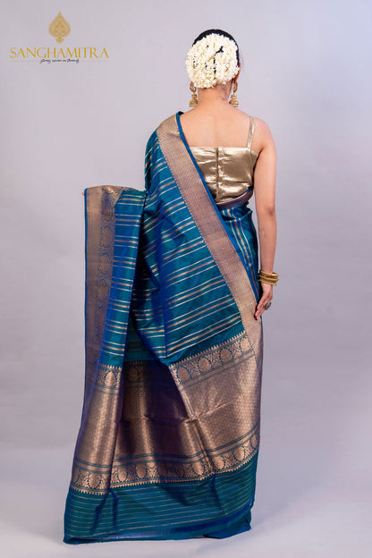 Peacock Blue Pure Katan Silk Handloom Banarasi Saree