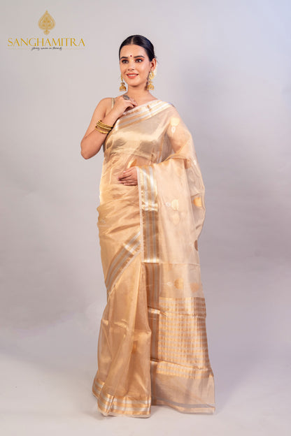 Golden Pure Tissue Silk Handloom Banarasi Saree