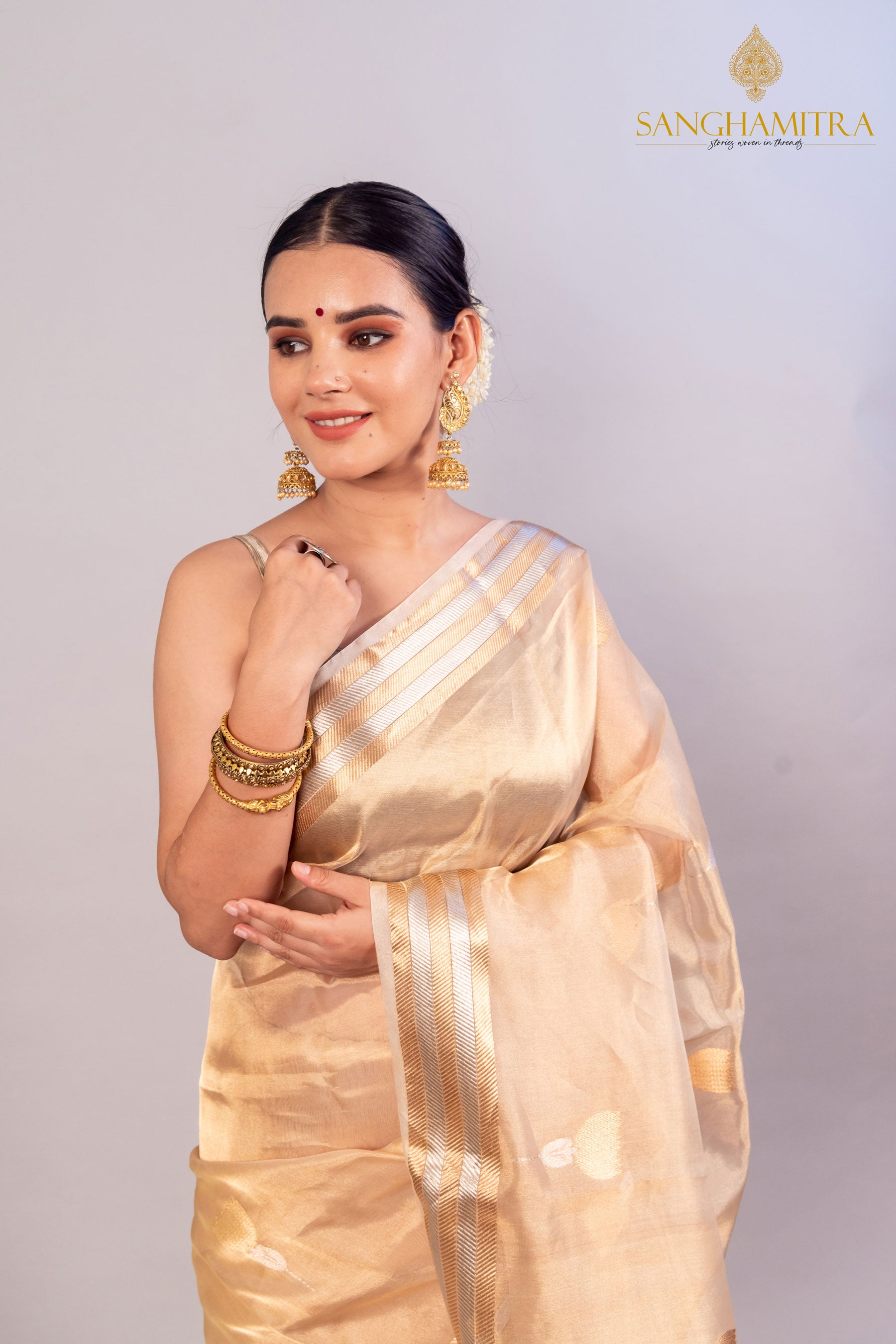 Golden Pure Tissue Silk Handloom Banarasi Saree