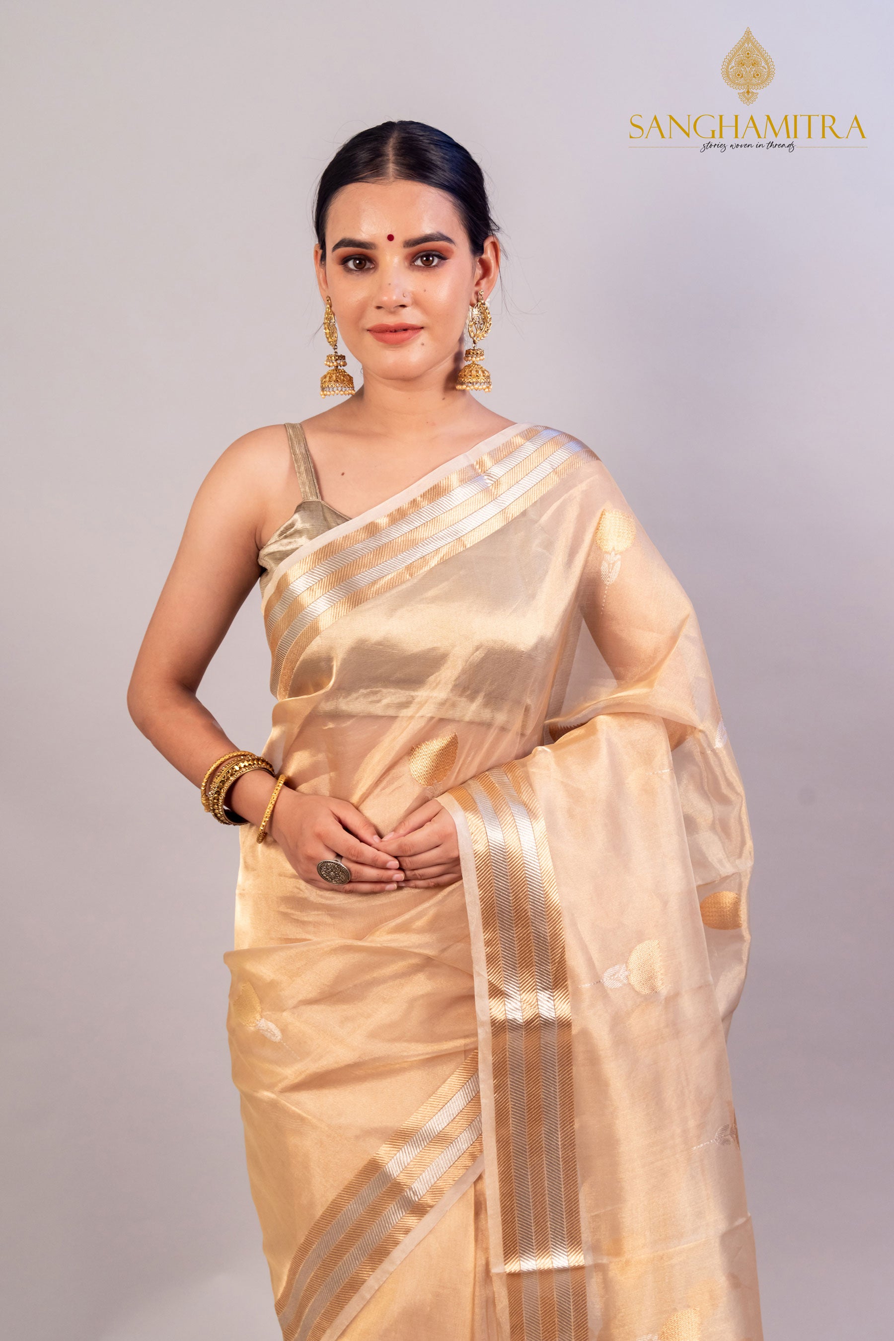 Golden Pure Tissue Silk Handloom Banarasi Saree