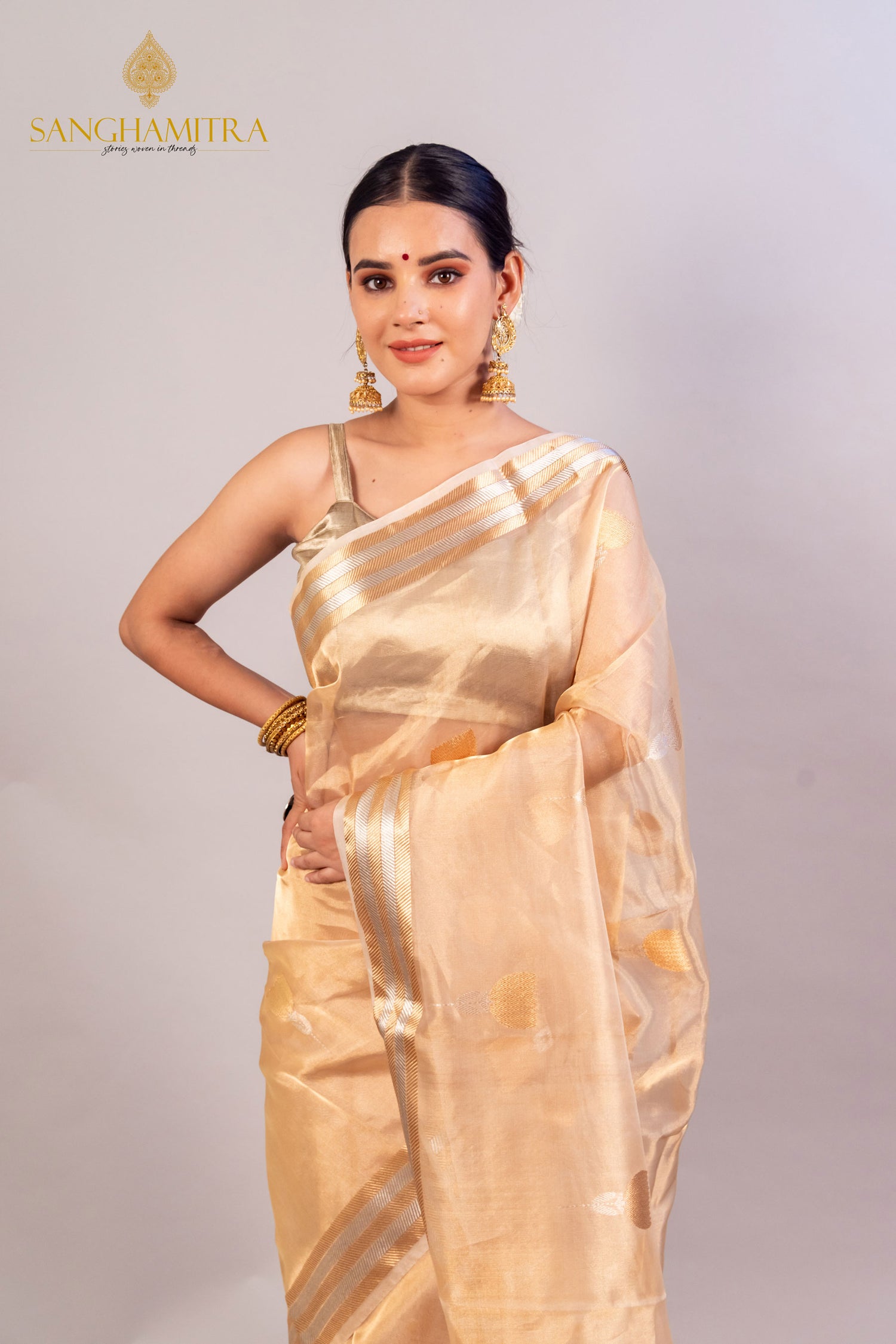 Golden Pure Tissue Silk Handloom Banarasi Saree