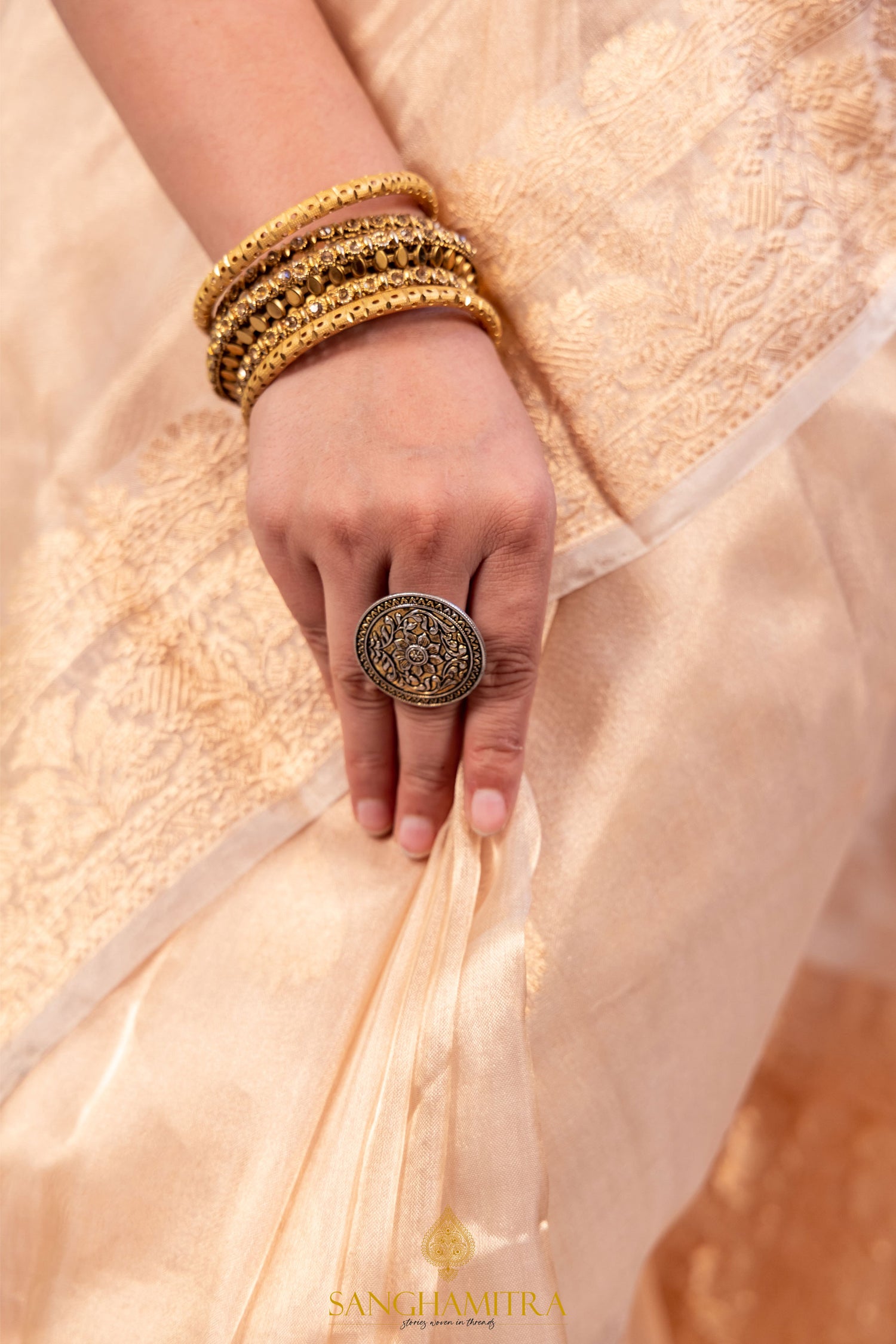 Golden Pure Tissue Silk Handloom Banarasi Saree