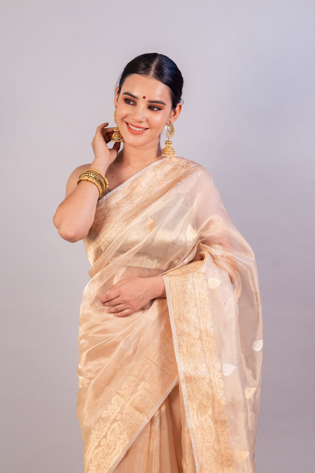 Golden Pure Tissue Silk Handloom Banarasi Saree