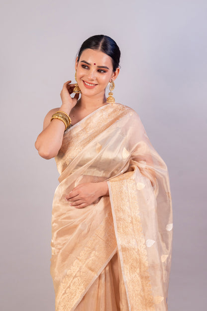 Golden Pure Tissue Silk Handloom Banarasi Saree