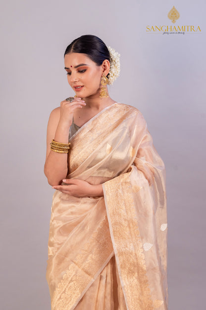 Golden Pure Tissue Silk Handloom Banarasi Saree